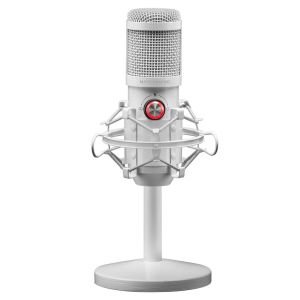 MARS GAMING MMICXW, Micrófono Estudio Profesional LED, Mute, USB+Jack 3.5mm, Blanco