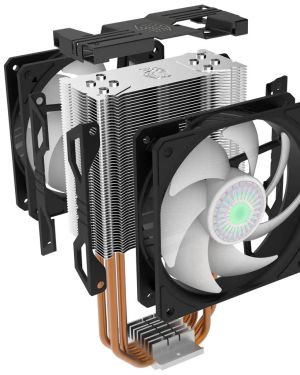 Cooler Master Hyper 212 LED Turbo ARGB Disipador CPU – Acabado en Aluminio Negro Azabache, 4 Tubos de Calor Contacto Directo con Aletas, 2 Ventiladores SickleFlow 120 ARGB, Controlador LED ARGB – ARGB