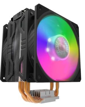 Cooler Master Hyper 212 LED Turbo ARGB Disipador CPU – Acabado en Aluminio Negro Azabache, 4 Tubos de Calor Contacto Directo con Aletas, 2 Ventiladores SickleFlow 120 ARGB, Controlador LED ARGB – ARGB