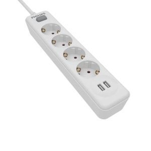 Regleta con Interruptor Philips SPN3042WA/10/ 4 Tomas de Corriente/ 2 USB/ Cable 2m/ Blanco