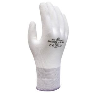 SHOWA B0502 – Guantes de trabajo (nailon/poliéster, palma revestida de poliuretano, talla XL), color blanco