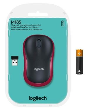 Ratón Inalámbrico Logitech M185/ Hasta 1000 DPI, Ambidiestro, Compatible con PC, Mac, Portátil – Rojo