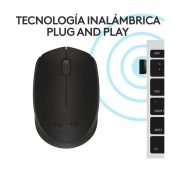 Ratón Inalámbrico Logitech M171/ Hasta 1000 DPI, ambidiestro para PC, Mac, portátil, Negro