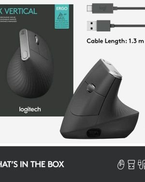 Ratón Ergonómico Inalámbrico por Bluetooth Logitech Vertical MX/ Batería recargable/ Hasta 4000 DPI