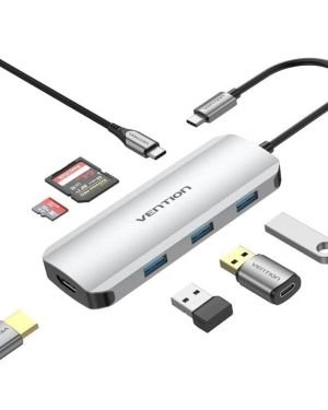 Docking USB Tipo-C Vention TOJHB/ 1xHDMI/ 3xUSB/ 1xUSB Tipo-C/ 1xLector tarjetas/ Gris