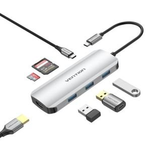 Docking USB Tipo-C Vention TOJHB/ 1xHDMI/ 3xUSB/ 1xUSB Tipo-C/ 1xLector tarjetas/ Gris