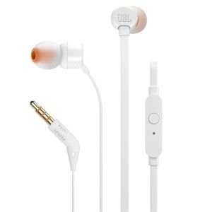 JBL T110 Auriculares In Ear con Pure Bass con manejo de un Solo botón y micrófono, Color Blanco