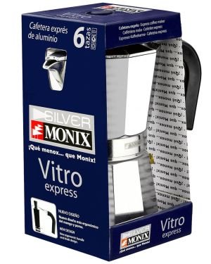 MONIX Vitro Express Cafetera de aluminio 6 tazas, apta para todo tipo de cocinas excepto inducción