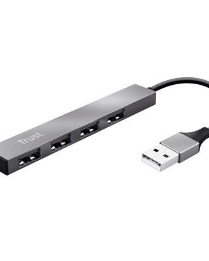 Trust Halyx Minihub USB 2.0 de Aluminio con 4 Puertos para PC, Portátil, Mac – Plata