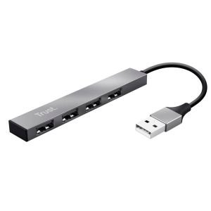 Trust Halyx Minihub USB 2.0 de Aluminio con 4 Puertos para PC, Portátil, Mac – Plata