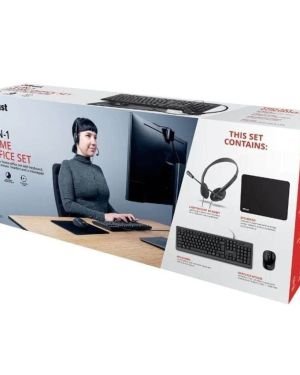 Trust Primo Home Office Set Pack Teclado + Ratón + Auriculares + Alfombrilla Negros