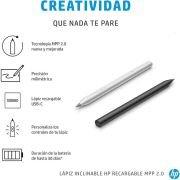 HP Lápiz Electrónico Inclinable Recargable MPP 2.0 para Pantallas Táctiles – (Batería hasta 30 Días, Carga USB-C, Puntas Intercambiables), Plata