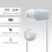 Sony WI-C100 Auriculares Inalámbricos – Hasta 25 Horas Batería, Micrófono Llamadas, Bluetooth, Blanco