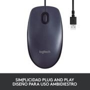 Logitech, USB, B100 Ratón con Cable, 3 Botones, Seguimiento Óptico, Ambidiestro, PC/Mac/Portátil/Chromebook – Negro
