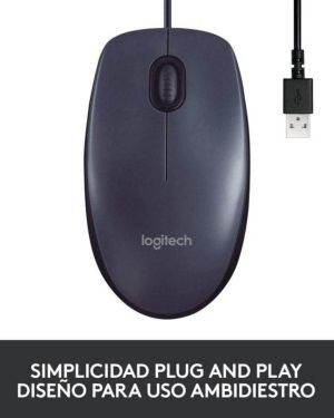 Logitech, USB, B100 Ratón con Cable, 3 Botones, Seguimiento Óptico, Ambidiestro, PC/Mac/Portátil/Chromebook – Negro