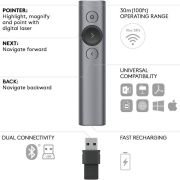 Presentador Inalámbrico por Bluetooth Logitech Spotlight Presentation Remote/ 2.4GHz/ Gris Pizarra