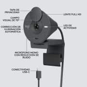 Logitech Brio 300 Full HD Webcam, obturador de privacidad, micrófono con reducción de ruido, USB-C