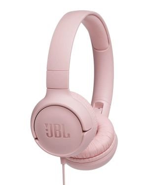 JBL Tune 500 – Auriculares supraaurales de cable y control remoto de un solo botón, micrófono incluido, asistente de voz, rosa