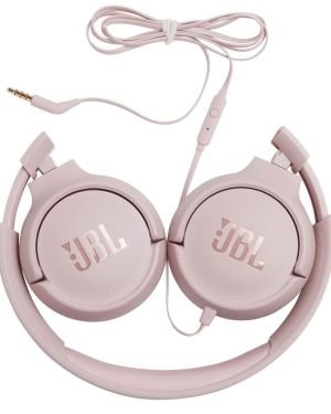 JBL Tune 500 – Auriculares supraaurales de cable y control remoto de un solo botón, micrófono incluido, asistente de voz, rosa