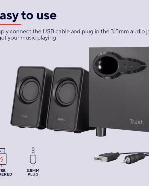 Trust Avora 2.1 – Conjunto de Altavoces con Subwoofer, 18 W para PC, Ordenador, Portátil, Música, Youtube – Negro