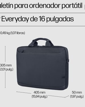 HP Maletín Everyday para Portátil de 16″, Fabricado con Poliéster Reciclado 600D, 12L, Compartimiento Acolchado, Resistente al Agua, Correa de Hombro Extraíble, Gris