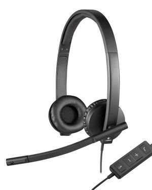 Logitech H570e Auriculares con Cable, Estéreo con Micrófono con Cancelación de Ruido, USB, Controles Integrados con Botón de Silencio, Indicador Led, PC/Mac/Portátil, Negro