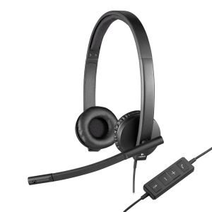 Logitech H570e Auriculares con Cable, Estéreo con Micrófono con Cancelación de Ruido, USB, Controles Integrados con Botón de Silencio, Indicador Led, PC/Mac/Portátil, Negro