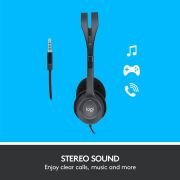 Logitech H111 Auriculares con Cable, Sonido Estéreo con Micrófono Giratorio, Jack 3,5mm, PC/Mac/Portátil/Smartphone/Tablet , Negro