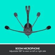 Logitech H111 Auriculares con Cable, Sonido Estéreo con Micrófono Giratorio, Jack 3,5mm, PC/Mac/Portátil/Smartphone/Tablet , Negro