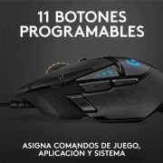 Ratón Gaming Logitech G502 Hero/ Hasta 25600 DPI/ 11 Botones Programables, Memoria Integrada, PC/Mac – Negro