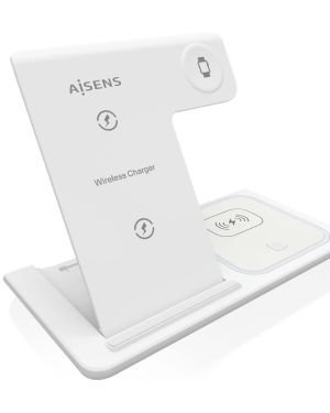 AISENS – ASCH-15W3WC044-W – Cargador Inalambrico USB-C 3 en 1 de 15W para Movil, Apple Watch, Ariculares con Estuche de Carga, Blanco