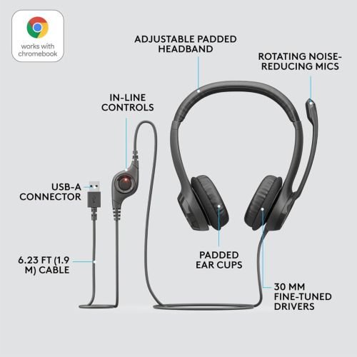 Auriculares Logitech H390/ con Micrófono/ USB/ Negros