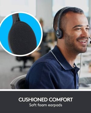 Logitech H111 Auriculares con Cable, Sonido Estéreo con Micrófono Giratorio, Jack 3,5mm, PC/Mac/Portátil/Smartphone/Tablet , Negro