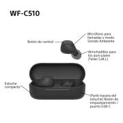 Sony WF-C510 Auriculares Inalámbricos pequeños, Ligeros, con conexión multipunto, Modo Sonido Ambiente, Resistencia al Agua IPX4, Spotify Tap, Carga rápida, 22 Horas de batería, iOS y Android – Negro