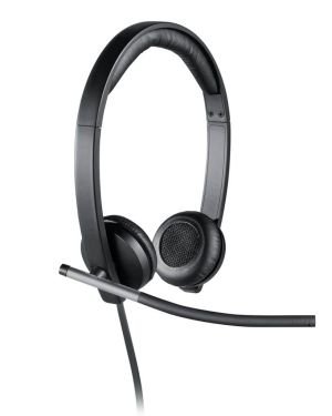 Logitech H650e Auriculares con Cable, Estéreo con Micrófono con Supresión de Ruido, USB, Controles Integrados, Indicador Led, PC/Mac/Portátil, Negro