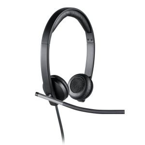 Logitech H650e Auriculares con Cable, Estéreo con Micrófono con Supresión de Ruido, USB, Controles Integrados, Indicador Led, PC/Mac/Portátil, Negro