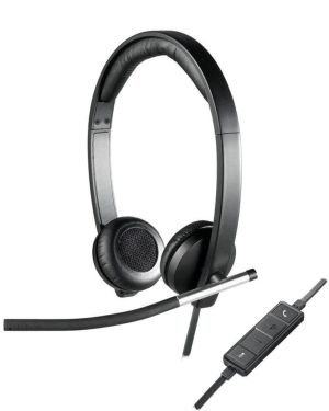 Logitech H650e Auriculares con Cable, Estéreo con Micrófono con Supresión de Ruido, USB, Controles Integrados, Indicador Led, PC/Mac/Portátil, Negro