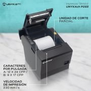 Unykach Impresora Térmica de Tickets POS5 UK56009 con Botones Superiores, Conexiones USB, RJ12, RJ11 y LAN, Compatible con Windows, JPOS, OPOS, Linux, Android y Mac