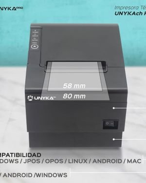 Unykach Impresora Térmica de Tickets POS5 UK56009 con Botones Superiores, Conexiones USB, RJ12, RJ11 y LAN, Compatible con Windows, JPOS, OPOS, Linux, Android y Mac