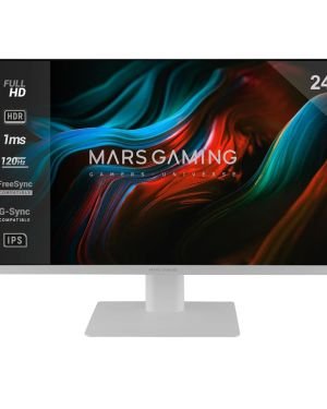 MARSGAMING MV-24, Monitor 24” IPS FHD 120Hz, HDR10 1ms, FreeSync y G-SYNC, Monitor PC con Altavoces Integrados, Inclinación 25°, Low Blue Light y Flicker Free, HDMI + DisplayPort + Jack 3.5mm, Blanco