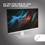 MARSGAMING MV-24, Monitor 24” IPS FHD 120Hz, HDR10 1ms, FreeSync y G-SYNC, Monitor PC con Altavoces Integrados, Inclinación 25°, Low Blue Light y Flicker Free, HDMI + DisplayPort + Jack 3.5mm, Blanco