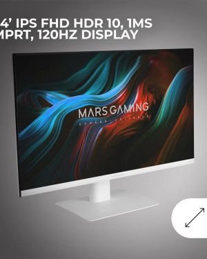 MARSGAMING MV-24, Monitor 24” IPS FHD 120Hz, HDR10 1ms, FreeSync y G-SYNC, Monitor PC con Altavoces Integrados, Inclinación 25°, Low Blue Light y Flicker Free, HDMI + DisplayPort + Jack 3.5mm, Blanco