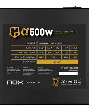 Fuente de Alimentación Nox Hummer Alpha/ 500W/ Ventilador 12cm/ 80 Plus Bronze