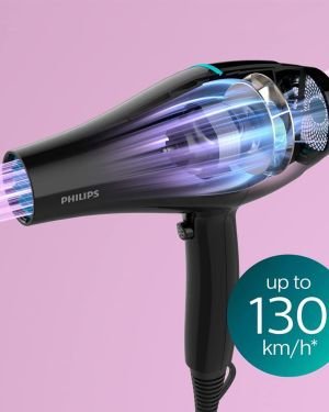 Philips Secador de Pelo, motor AC, cuidado iónico, boquilla 9 mm y 6 velocidades, temperatura ThermoProtect, 2100 W, BHD272/00, negro y turquesa