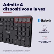 Trust Vaiya Teclado Inalámbrico Bluetooth + 2.4 GHz QWERTY Español, Teclado Bluetooth Multidispositivo Recargable con Numpad, Windows iOS iPadOS macOS Android, Negro