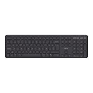 Trust Vaiya Teclado Inalámbrico Bluetooth + 2.4 GHz QWERTY Español, Teclado Bluetooth Multidispositivo Recargable con Numpad, Windows iOS iPadOS macOS Android, Negro