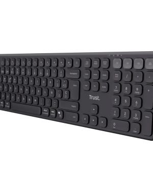 Trust Vaiya Teclado Inalámbrico Bluetooth + 2.4 GHz QWERTY Español, Teclado Bluetooth Multidispositivo Recargable con Numpad, Windows iOS iPadOS macOS Android, Negro