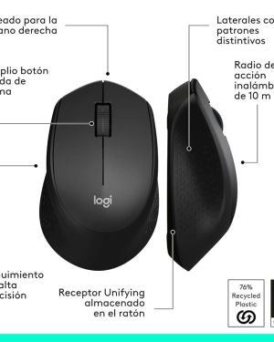 Logitech M280 Ratón Inalámbrico, 2,4 GHz con Nano Receptor USB, Seguimiento Óptico 1000 DPI, 3 Botones, Batería 18 Meses, PC/Mac/Portátil – Negro