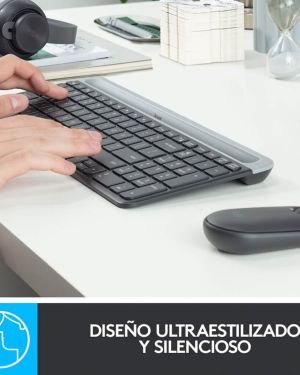 Logitech MK470 Combo Teclado y Ratón Inalámbrico para Windows, 2.4 GHz con Receptor USB Unifying, Diseño Compacto, Batería de Adecuada Duración, Disposición QWERTY Español, Negro