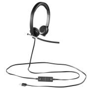 Logitech H650e Auriculares con Cable, Estéreo con Micrófono con Supresión de Ruido, USB, Controles Integrados, Indicador Led, PC/Mac/Portátil, Negro